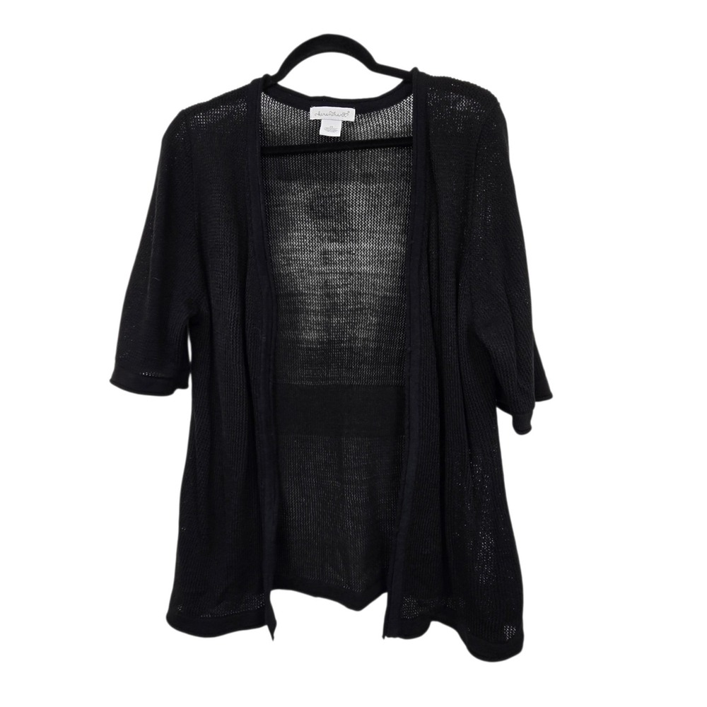 Keren Hart Mesh Sweater Cardigan Womens 2X Black Short Sleeve Shrug Knit Stretch